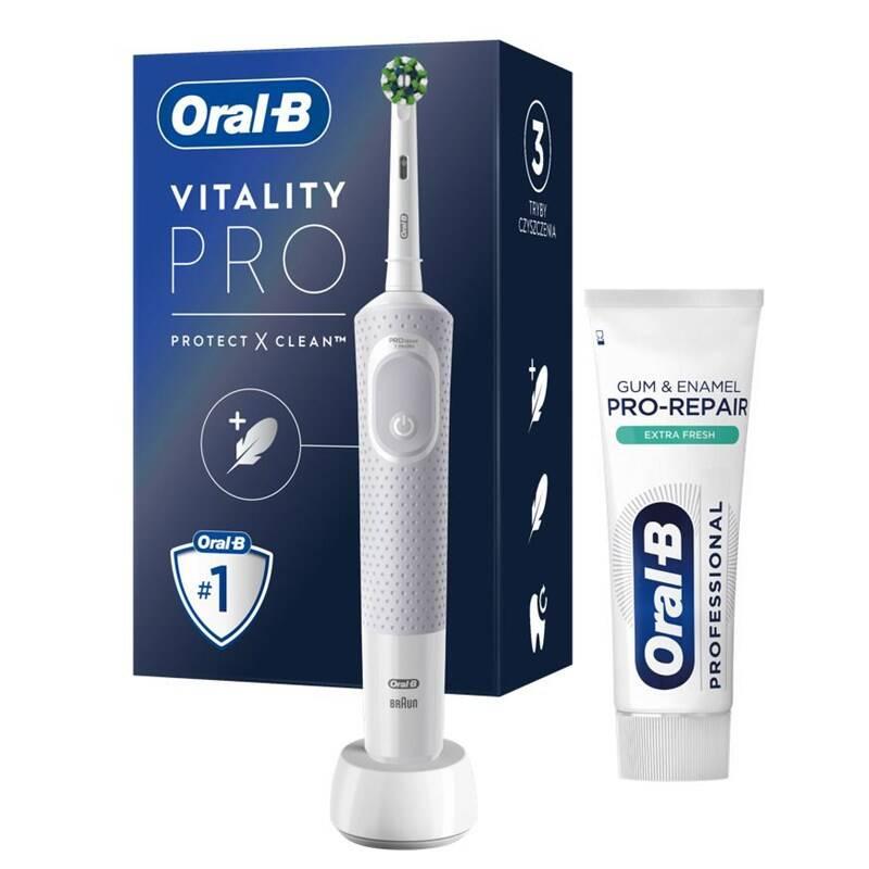 Zubní kartáček Oral-B Vitality PRO Protect X D103 White zubní pasta PRO-REPAIR 75 ml